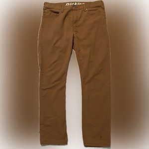Dickies, slim fit work pants, size 34x32, khaki brown